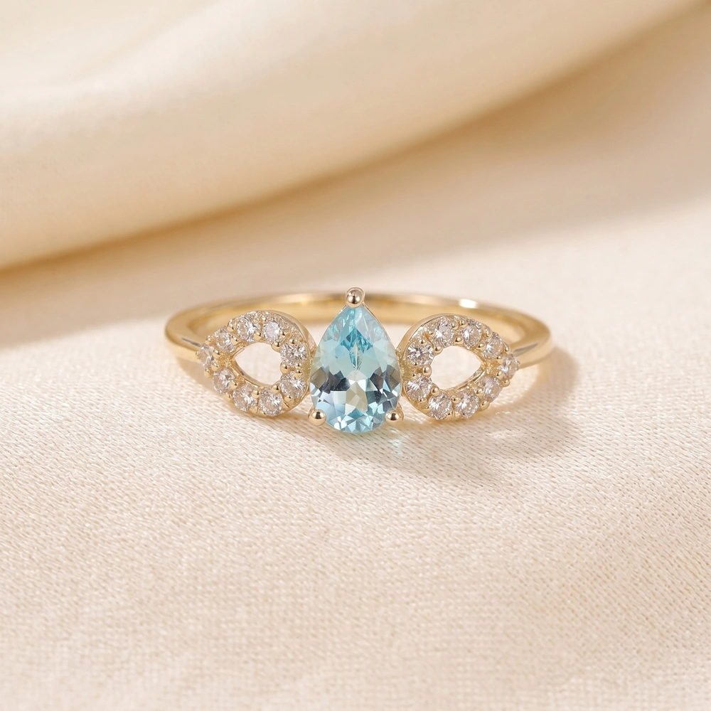 9Kt Gold Ring with Lab Grown Diamond and Paraiba Tourmaline