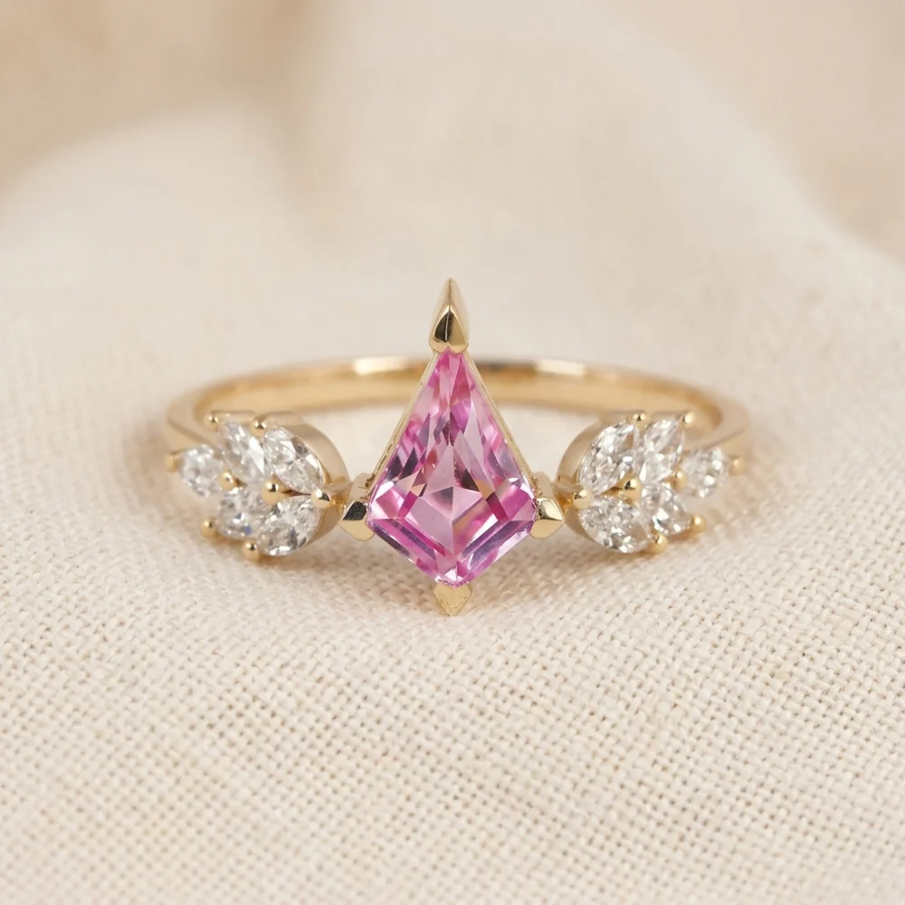 Lab Grown Padparadscha Sapphire, Diamond 9Kt Yellow Gold Ring