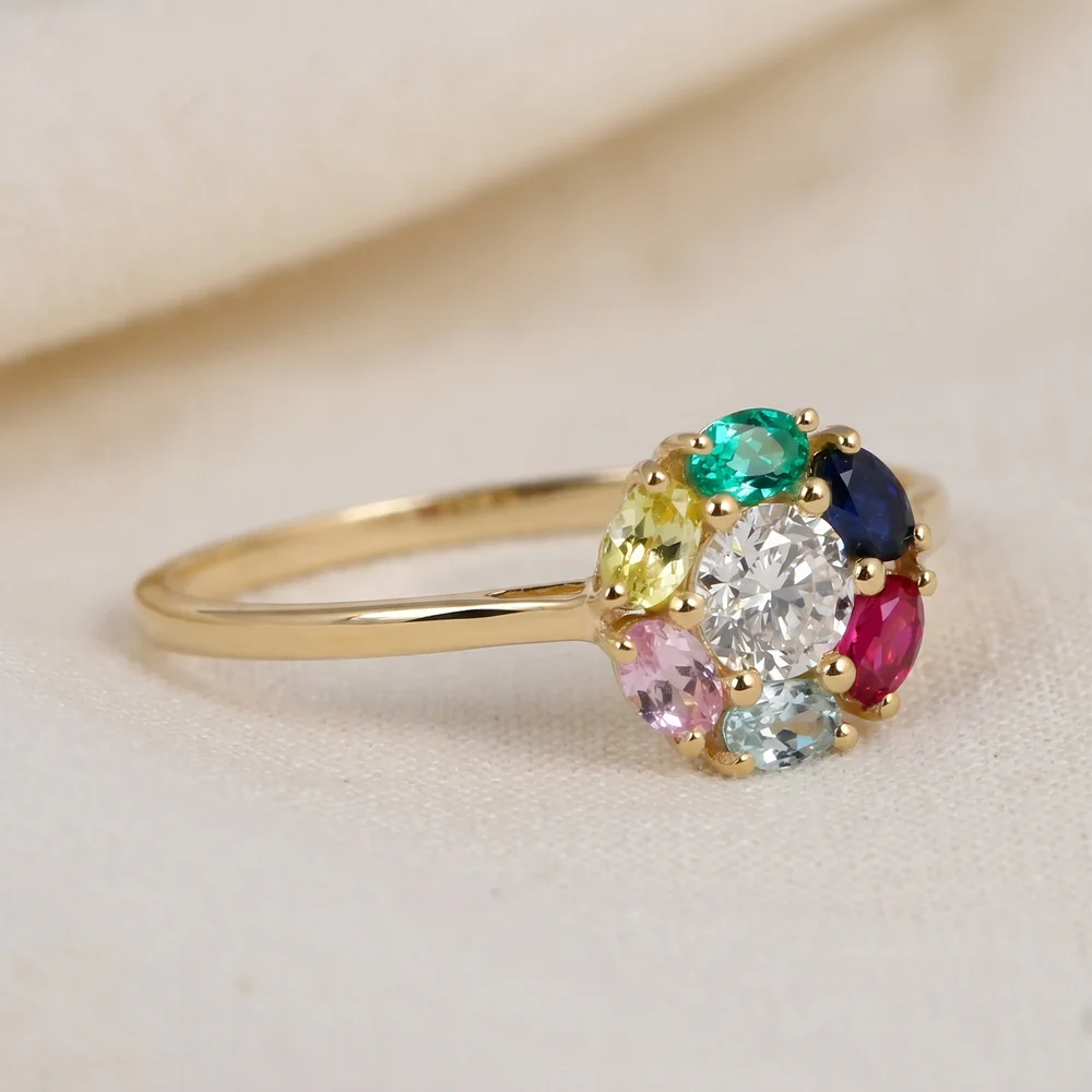 9Kt Yellow Gold Ring with Lab Grown Diamond and Multi Gems 9Kt Yellow Gold Ring with Lab Grown Diamond and Multi Gems