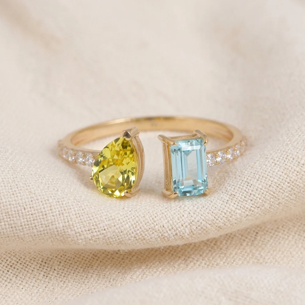 Lab Diamond, Paraiba Tourmaline, Yellow Sapphire Gold Ring Lab Diamond, Paraiba Tourmaline, Yellow Sapphire Gold Ring