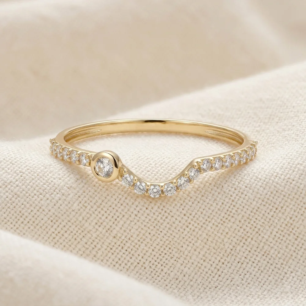 Handcrafted 9Kt Yellow Gold Delicate Ring: Lab Grown Diamond