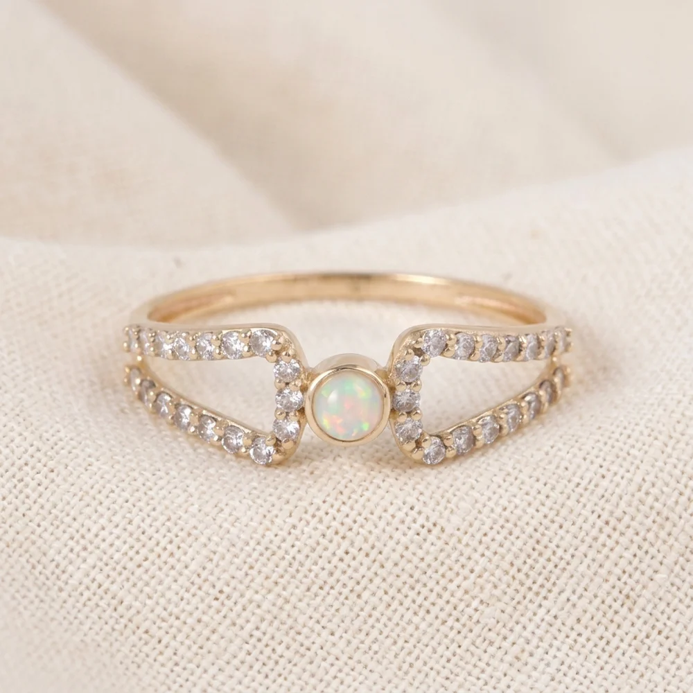 Ethiopian Opal 9 Kt Gold Ring with Lab Grown Diamond Ethiopian Opal 9 Kt Gold Ring with Lab Grown Diamond