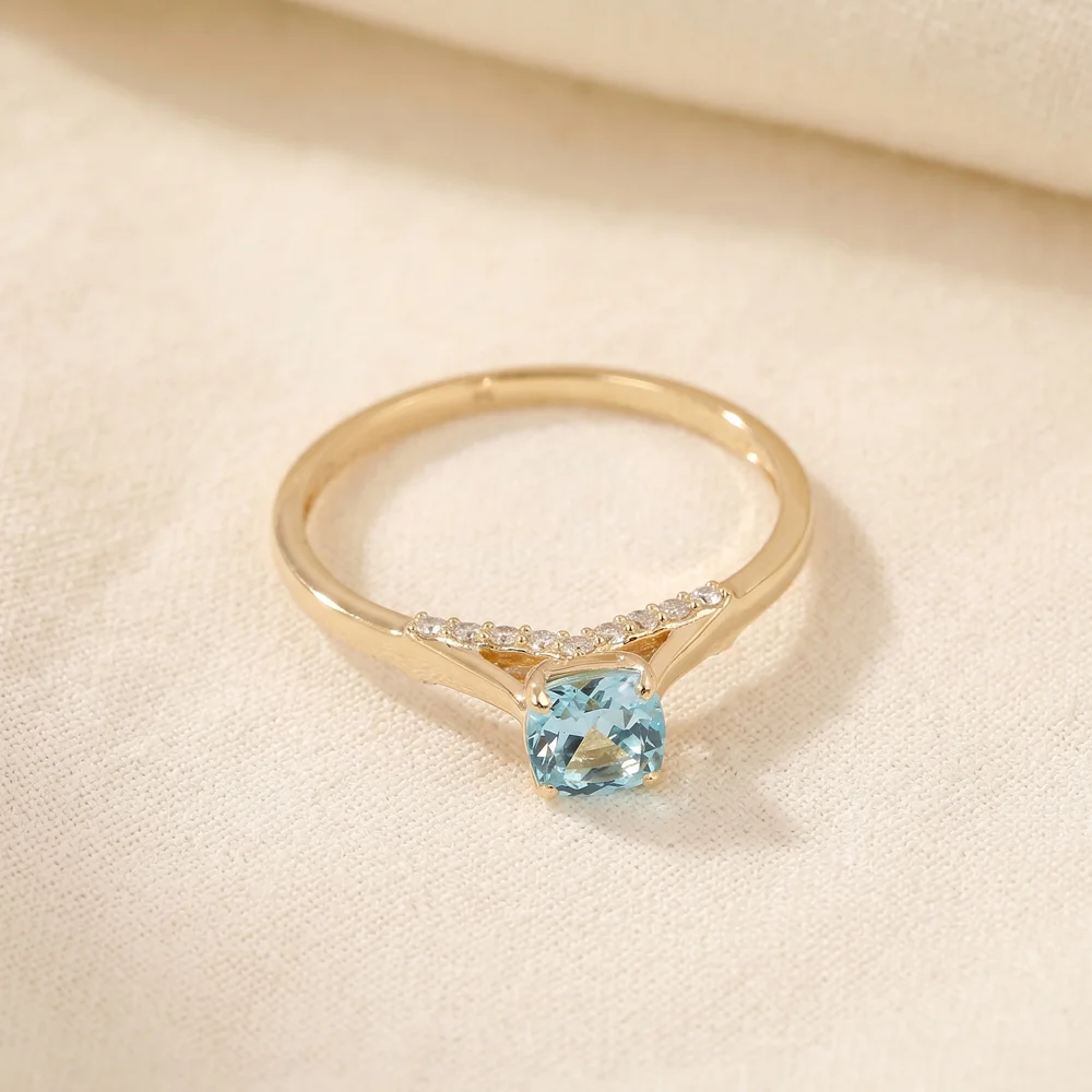 9Kt Yellow Gold Ring Lab Diamond and Paraiba Tourmaline