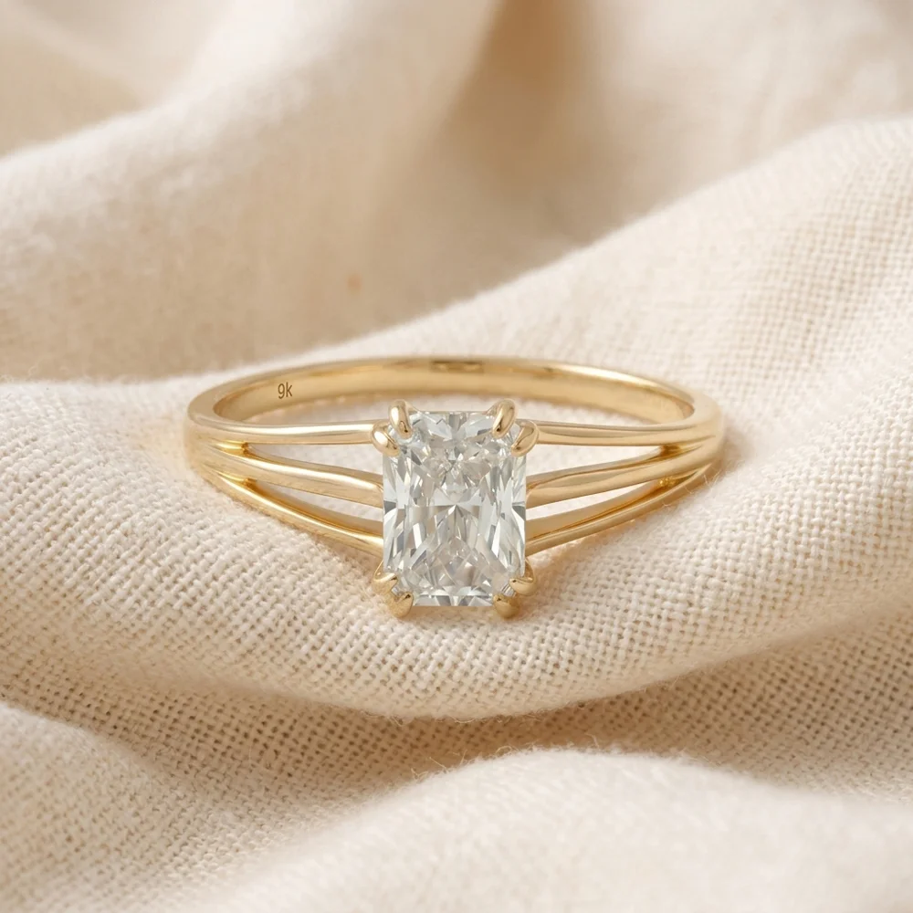 Handcrafted 9 Karat Solid Gold Ring with Lab Grown Diamond Handcrafted 9 Karat Solid Gold Ring with Lab Grown Diamond