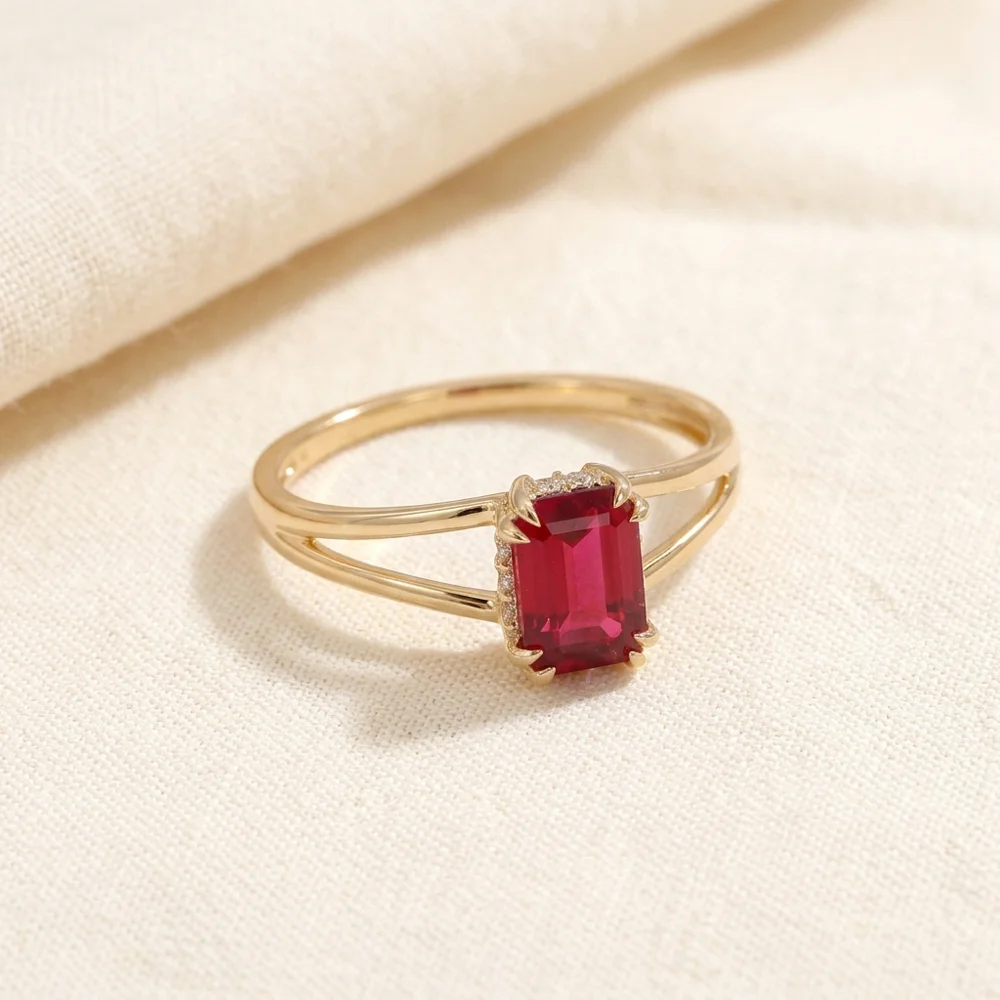 Lab Grown Diamond and Pigeon Blood Ruby Gold Ring Handcrafted Lab Grown Diamond and Pigeon Blood Ruby Gold Ring Handcrafted