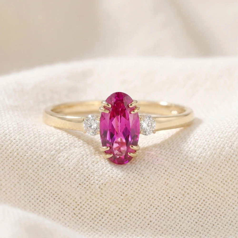 Lab Grown Diamond 9Kt Gold Ring with Hot Pink Tourmaline