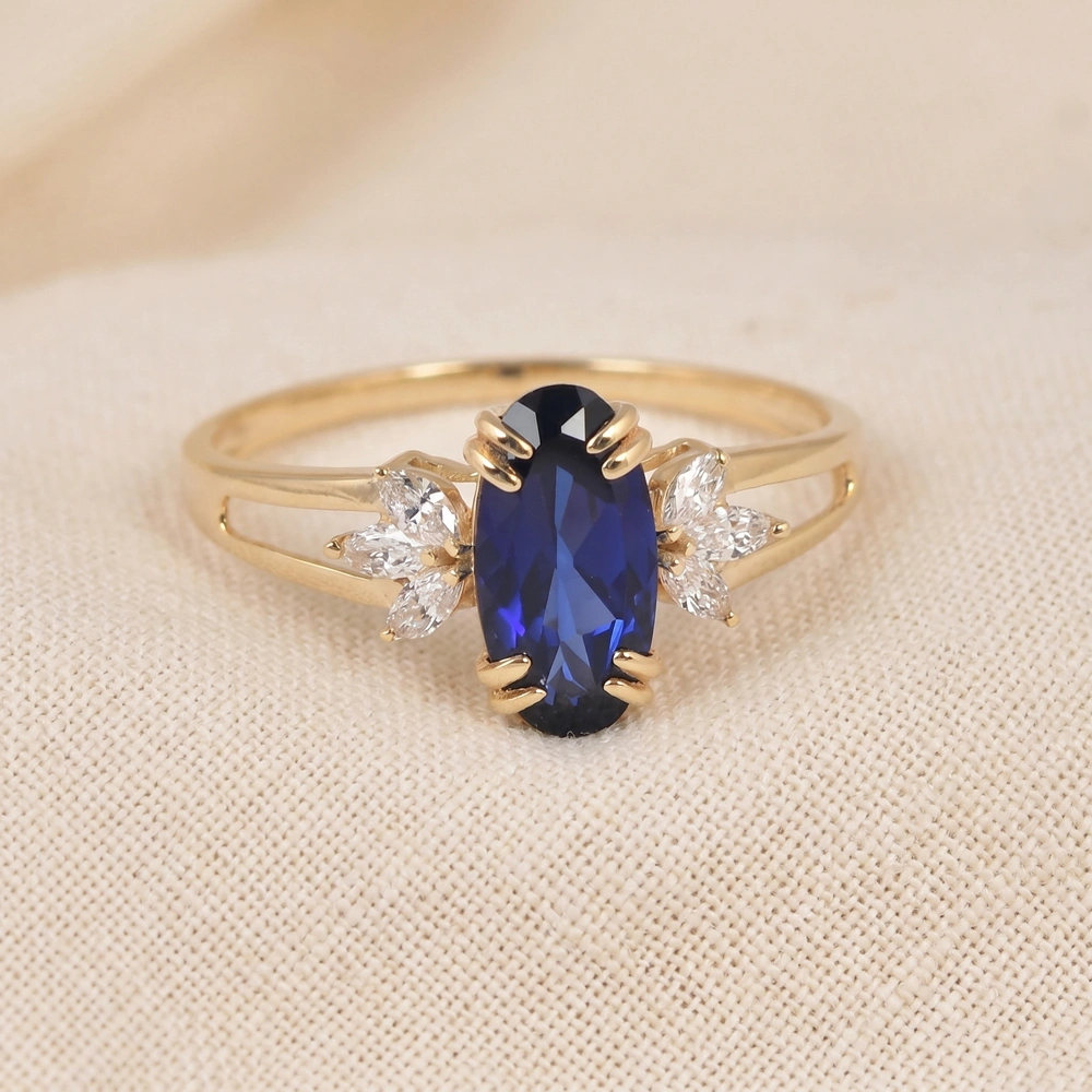 9Kt Yellow Gold Ring Lab Diamond and Royal Blue Sapphire 9Kt Yellow Gold Ring Lab Diamond and Royal Blue Sapphire