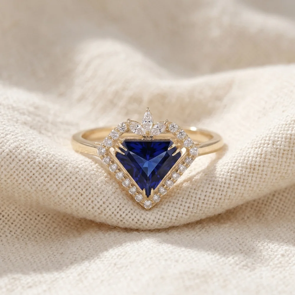 Lab Grown Diamond Royal Blue Sapphire Solid Gold Ring Lab Grown Diamond Royal Blue Sapphire Solid Gold Ring