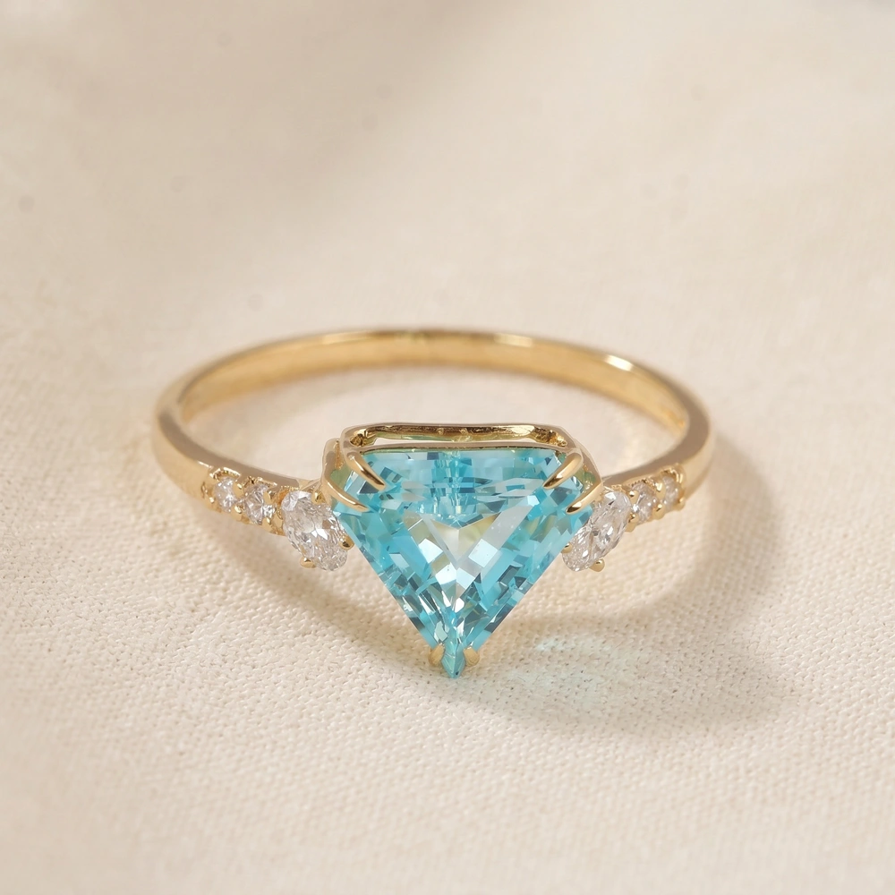 Lab Grown Diamond Paraiba Tourmaline 9 Karat Gold Ring