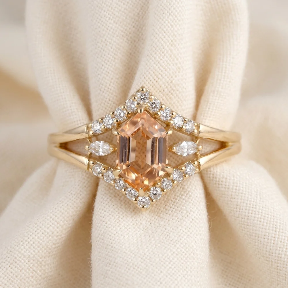 Lab Grown Diamond Morganite 9Kt Yellow Gold Ring Lab Grown Diamond Morganite 9Kt Yellow Gold Ring