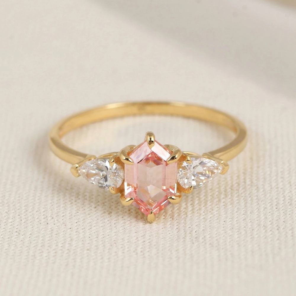 Lab Grown Diamond Padparadscha Sapphire Yellow Gold Ring Lab Grown Diamond Padparadscha Sapphire Yellow Gold Ring