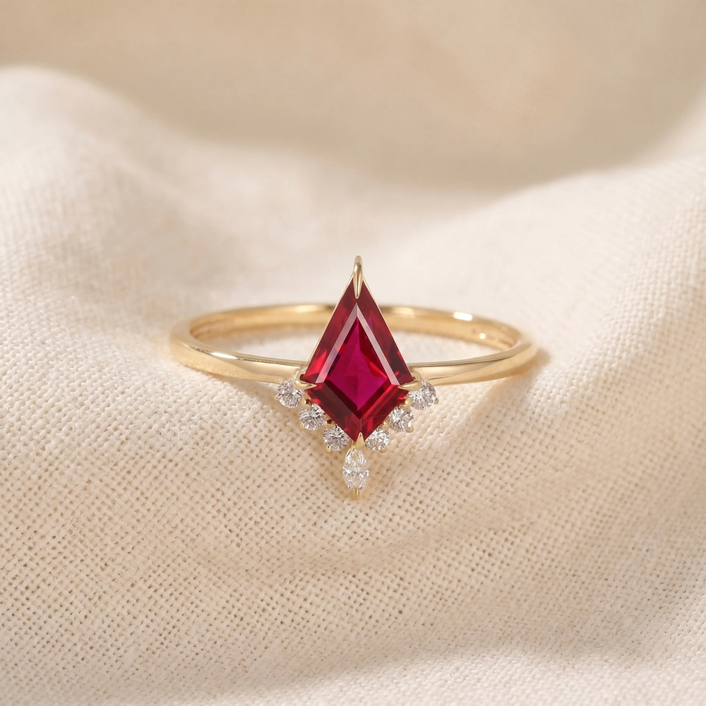 Lab Grown Diamond Pigeon Blood Ruby 9Kt Yellow Gold Ring Lab Grown Diamond Pigeon Blood Ruby 9Kt Yellow Gold Ring