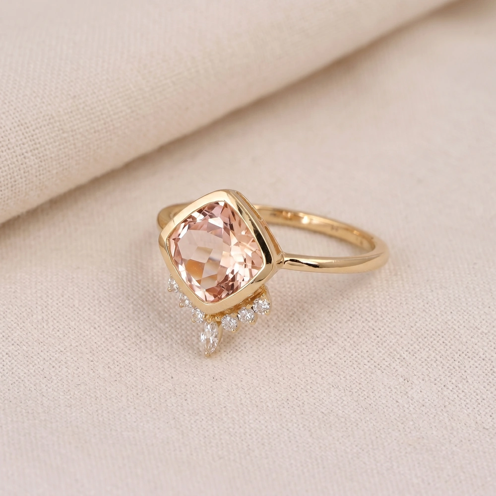 9Kt Yellow Gold Ring with Lab Grown Diamond and Morganite