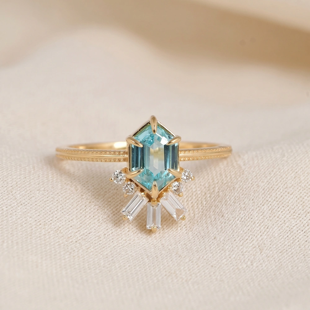 Lab Grown Diamond Paraiba Tourmaline 9Kt Gold Ring Lab Grown Diamond Paraiba Tourmaline 9Kt Gold Ring