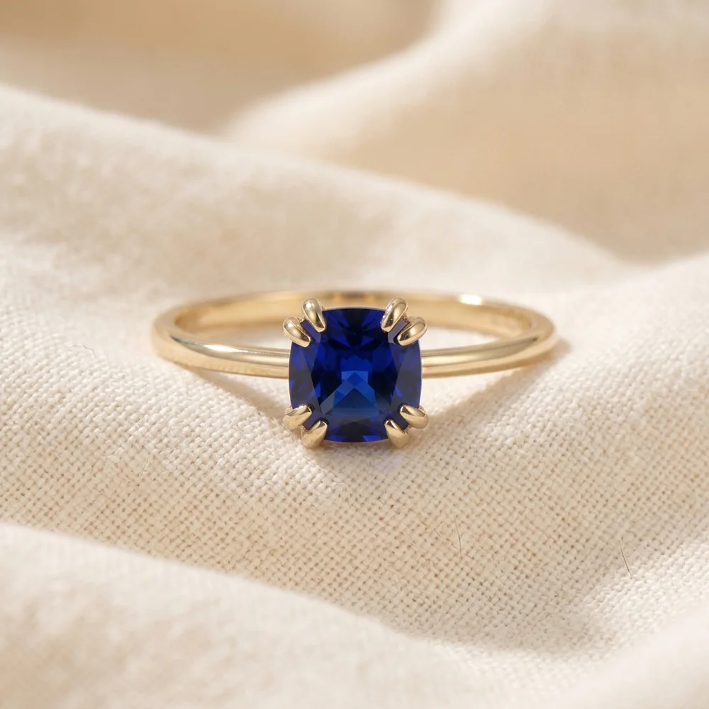 Handcrafted 9 Kt Gold Ring with Lab Grown Royal Blue Sapphire Handcrafted 9 Kt Gold Ring with Lab Grown Royal Blue Sapphire
