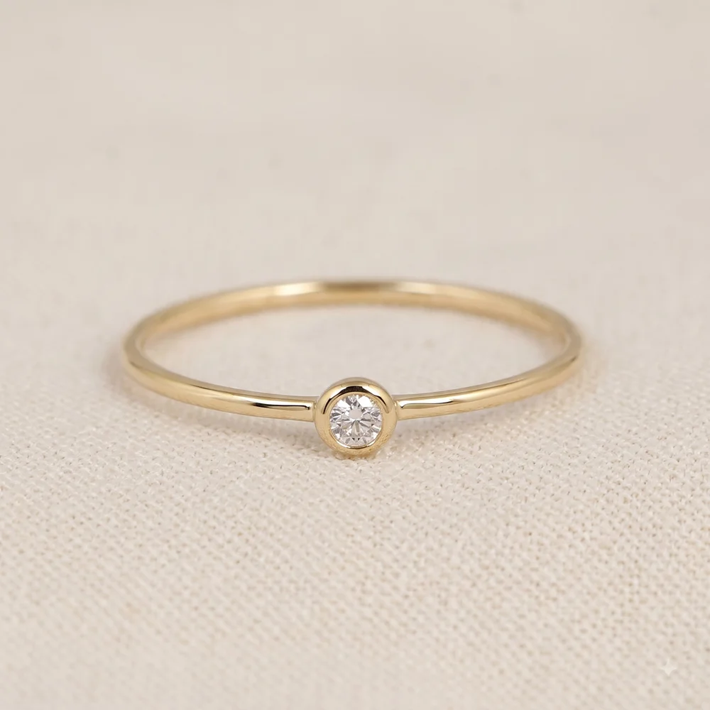 14KT Yellow Gold Lab Grown Diamond Stackable Solitaire Ring