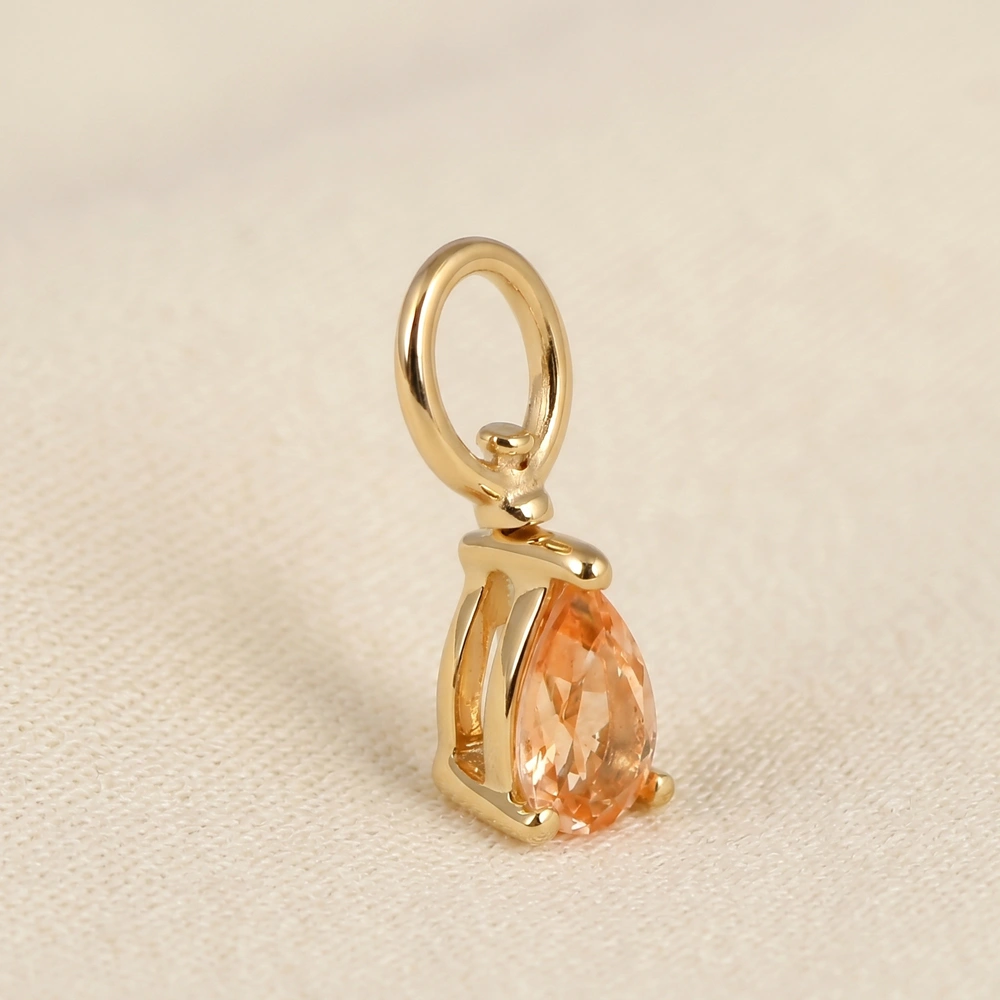 9KT Yellow Gold Pear Shape Lab Grown Morganite Drop Charm 9KT Yellow Gold Pear Shape Lab Grown Morganite Drop Charm