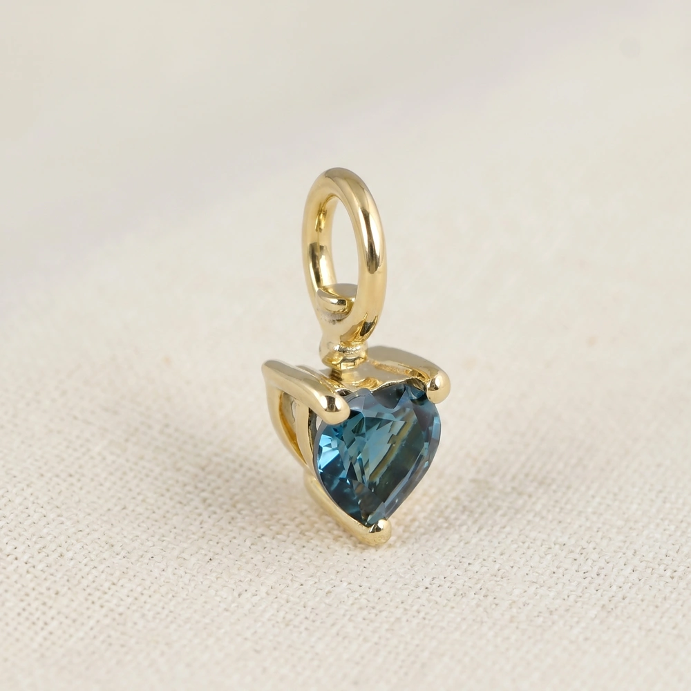 9KT Yellow Gold Heart Cut London Blue Topaz Gemstone Charm