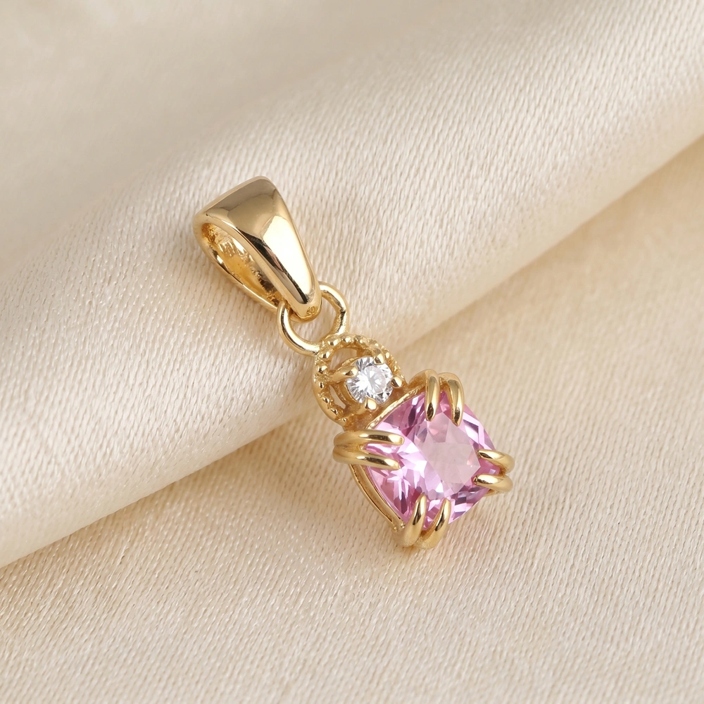 Yellow Gold Lab Grown Padparadscha Sapphire Diamond Charm Yellow Gold Lab Grown Padparadscha Sapphire Diamond Charm