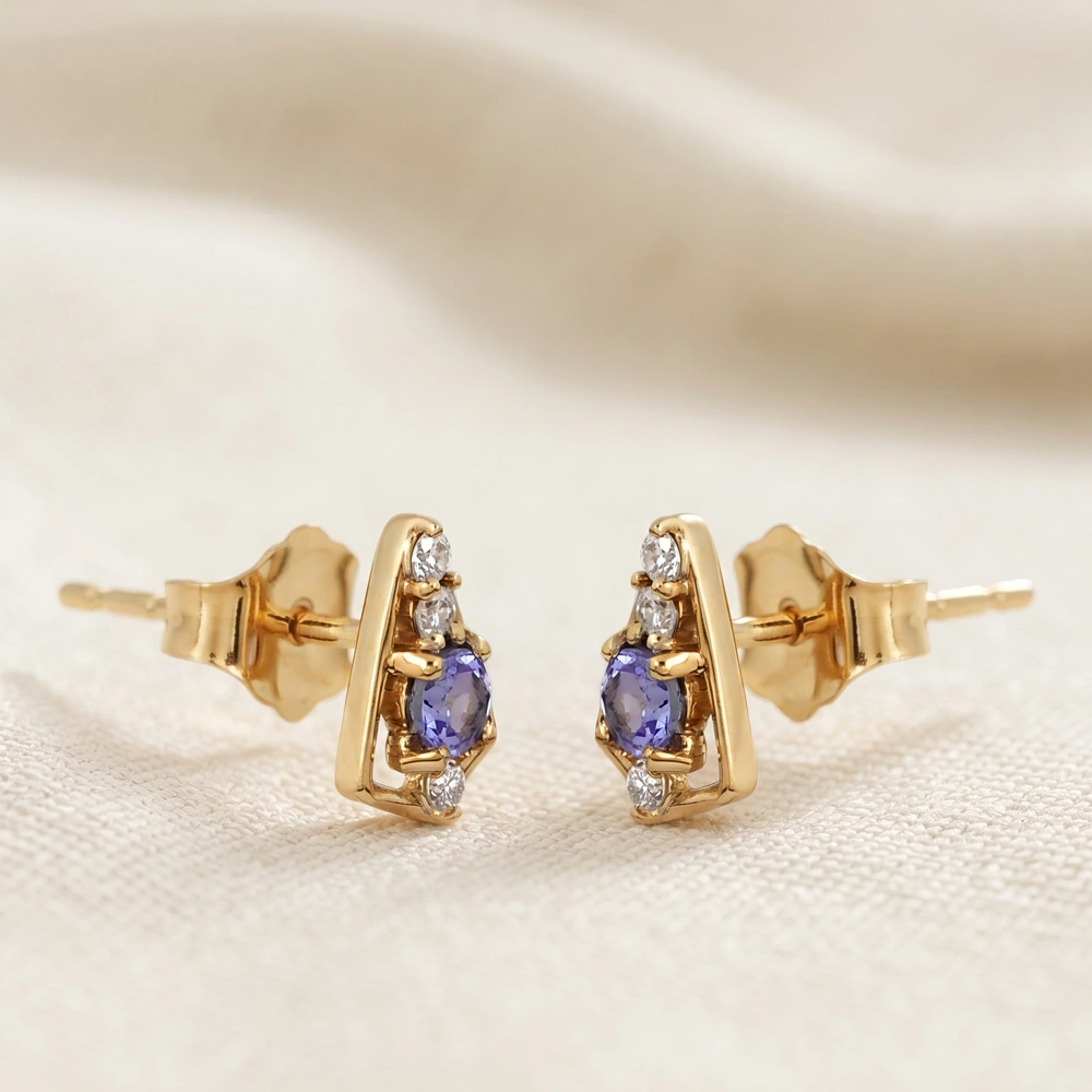 Wholesale Tanzanite Lab Grown Diamond Earrings 9kt Gold