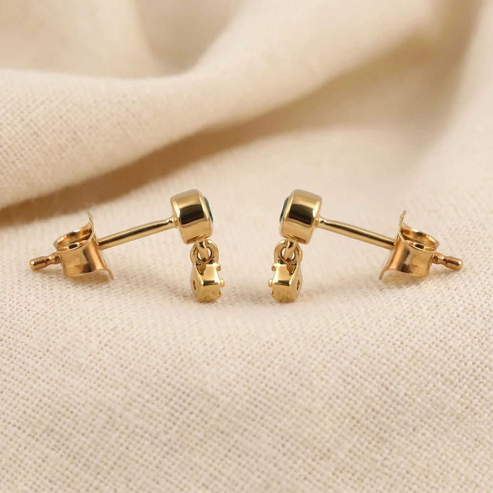 9Kt Gold Earrings with Lab Grown Diamond, Columbia Emerald 9Kt Gold Earrings with Lab Grown Diamond, Columbia Emerald