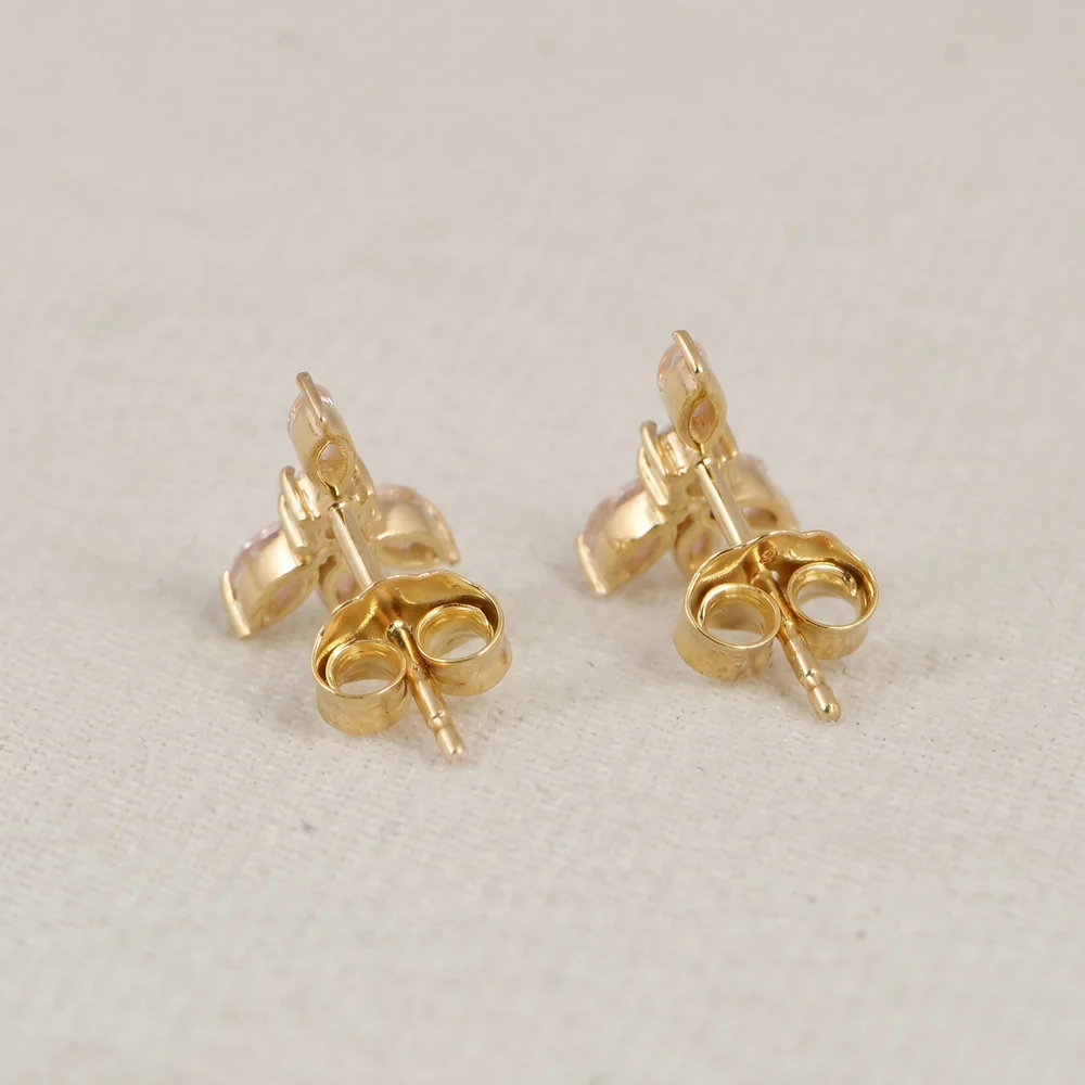 9Kt Gold Studs with Lab Grown Padparadscha Sapphire, Diamond 9Kt Gold Studs with Lab Grown Padparadscha Sapphire, Diamond