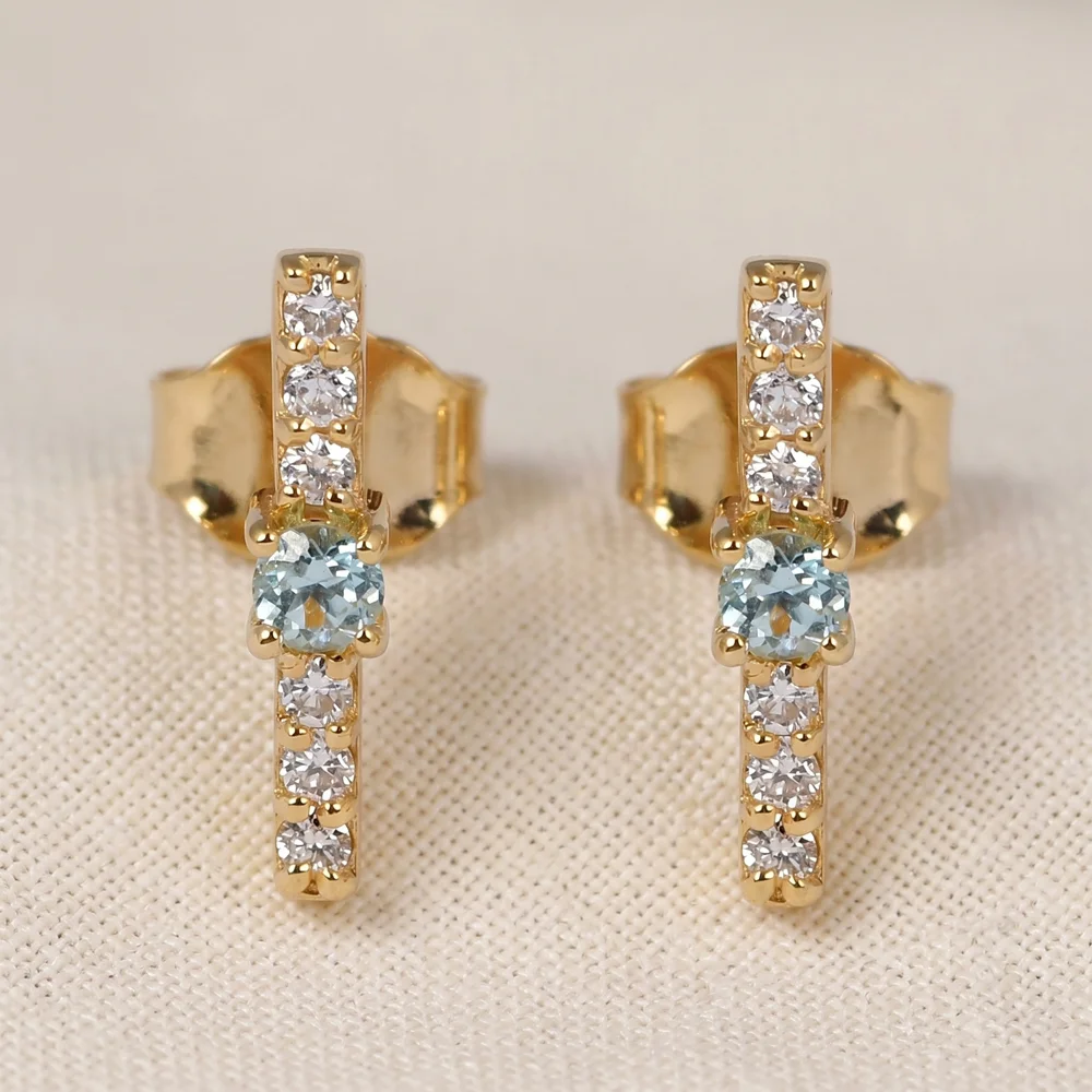 Lab Grown Diamond and Paraiba Tourmaline Yellow Gold Earrings