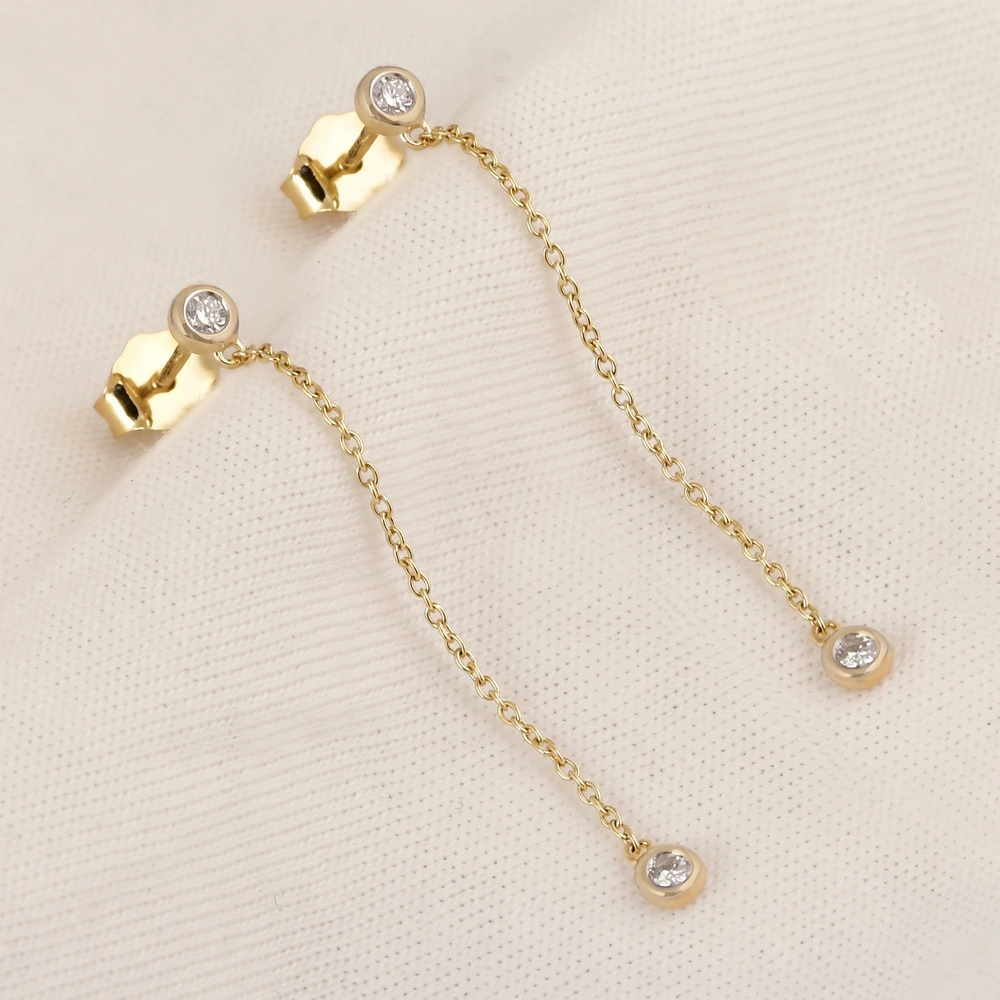 9Kt Yellow Gold Dangle Earrings with Lab Grown Diamond 9Kt Yellow Gold Dangle Earrings with Lab Grown Diamond