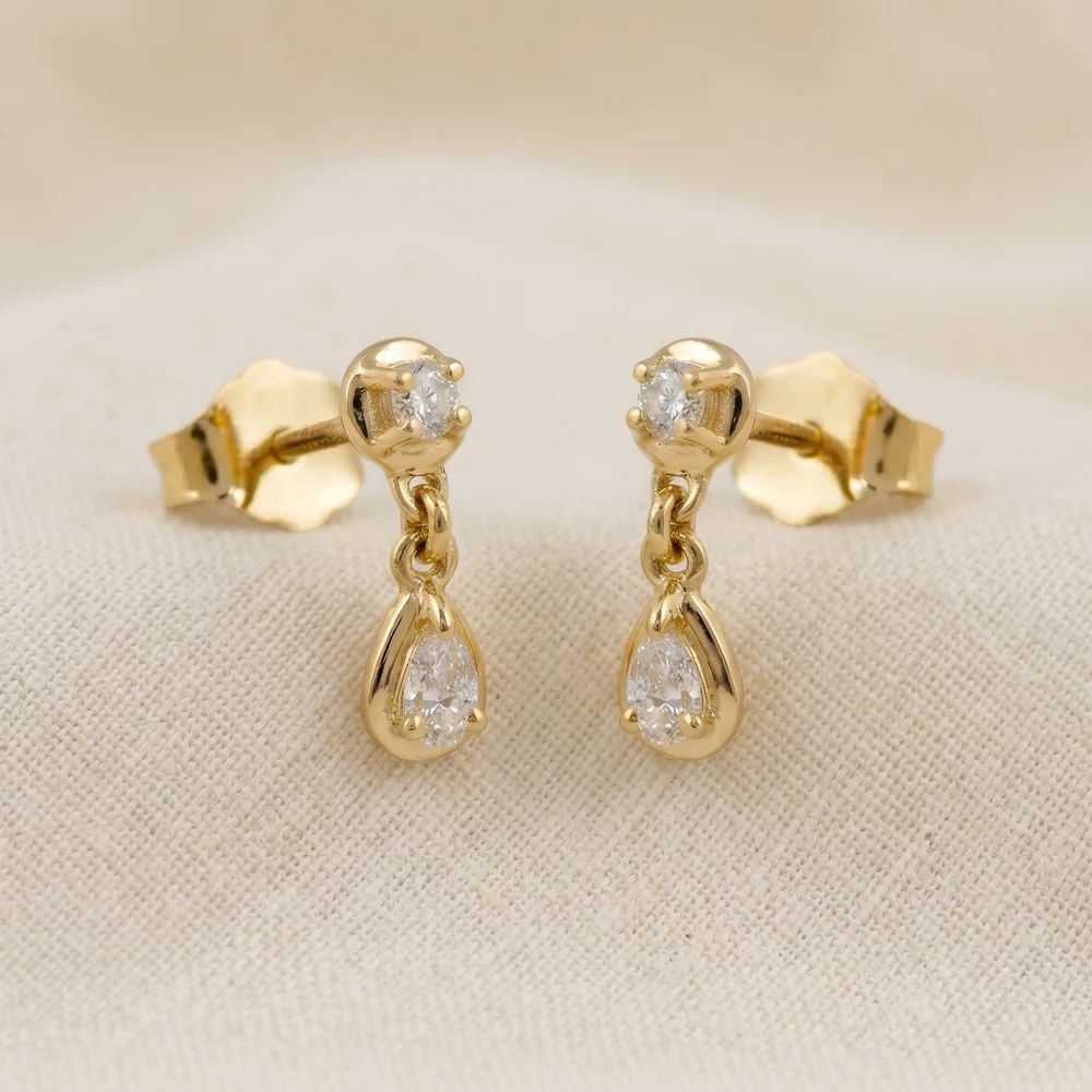 9Kt Yellow Solid Gold Drop Earrings with Lab Grown Diamond 9Kt Yellow Solid Gold Drop Earrings with Lab Grown Diamond