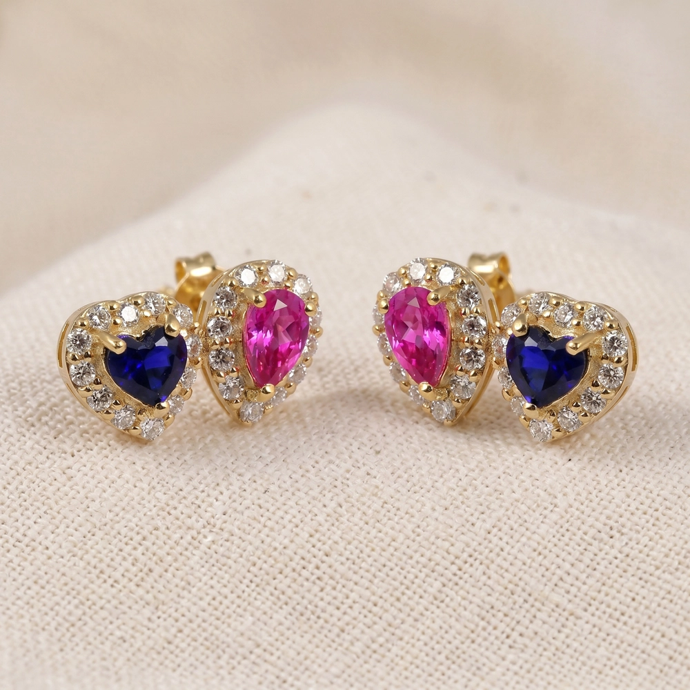 Lab Grown Diamond and Royal Blue Sapphire Gold Earrings Lab Grown Diamond and Royal Blue Sapphire Gold Earrings