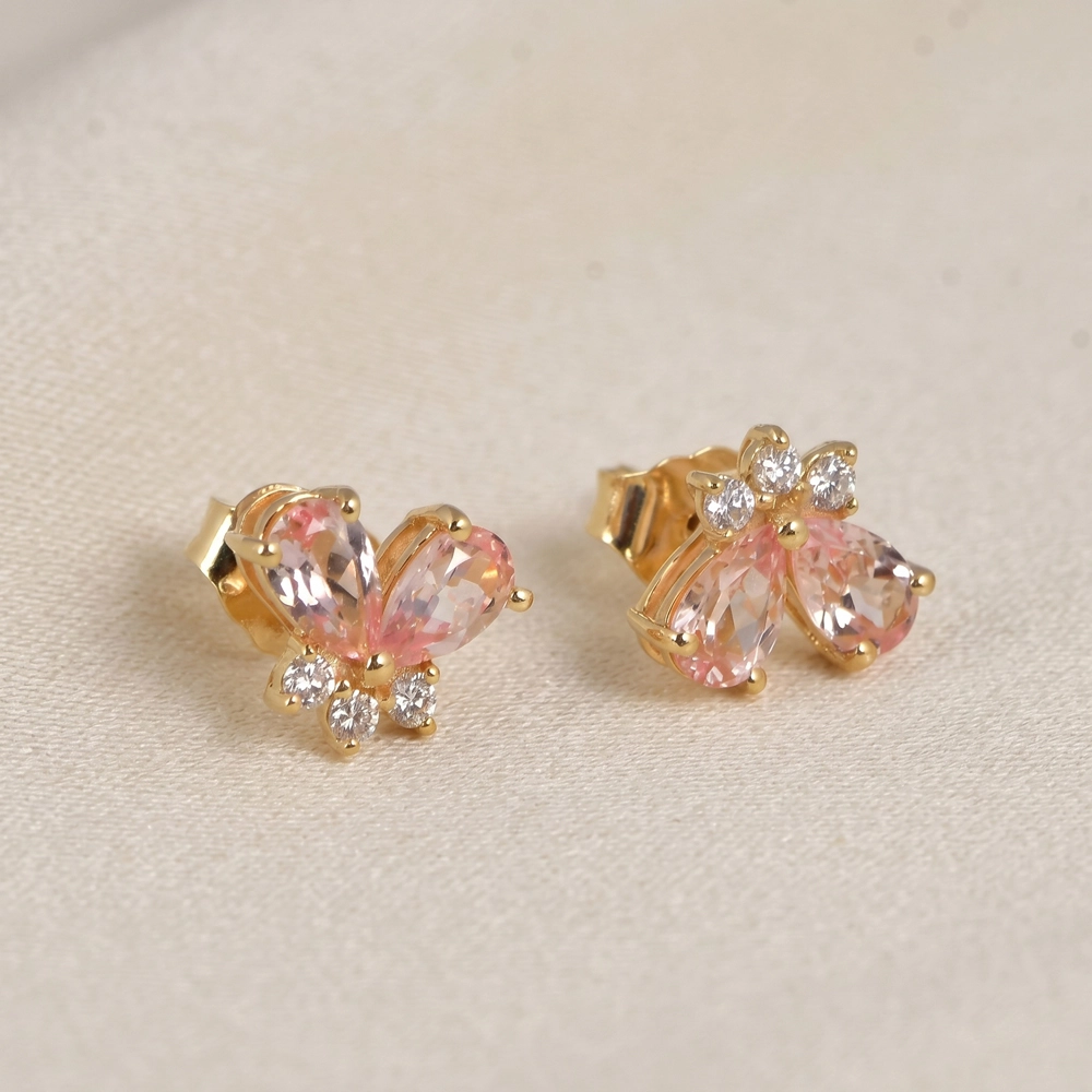 Lab Grown Diamond and Padparadscha Sapphire Gold Studs Lab Grown Diamond and Padparadscha Sapphire Gold Studs