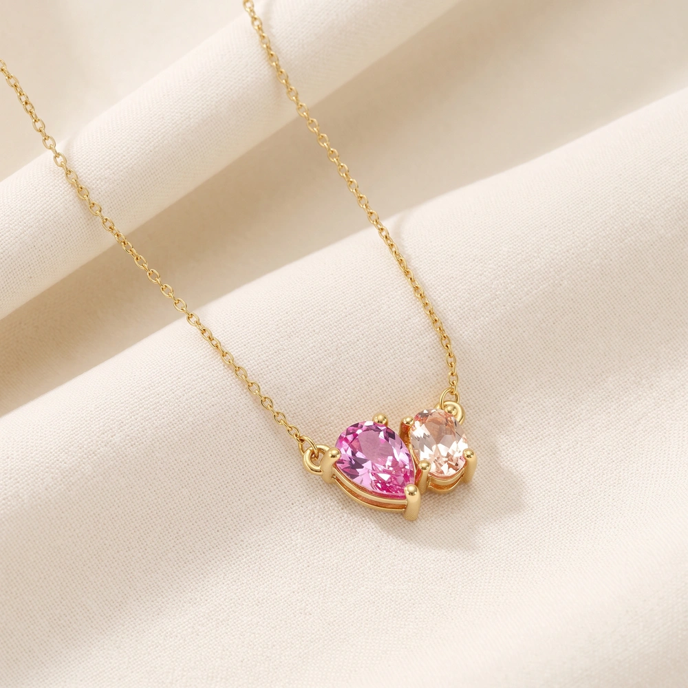 Lab Grown Padparadscha Sapphire, Morganite 9Kt Gold Necklace