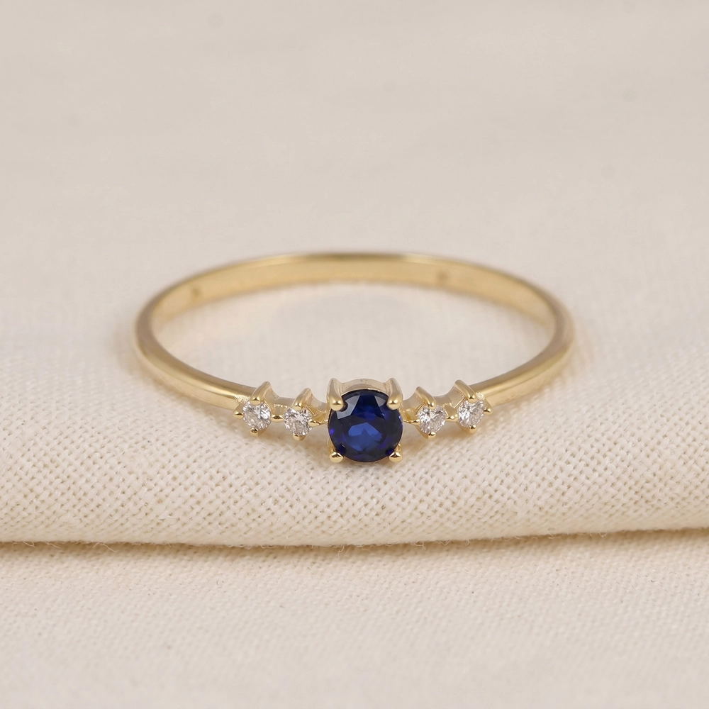 Yellow Gold Ring With Lab Grown Royal Blue Sapphire, Diamond Yellow Gold Ring With Lab Grown Royal Blue Sapphire, Diamond