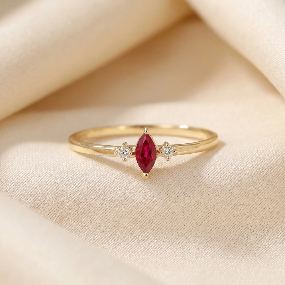 Yellow Gold Ring With Lab Grown Pigeon Blood Ruby, Diamond