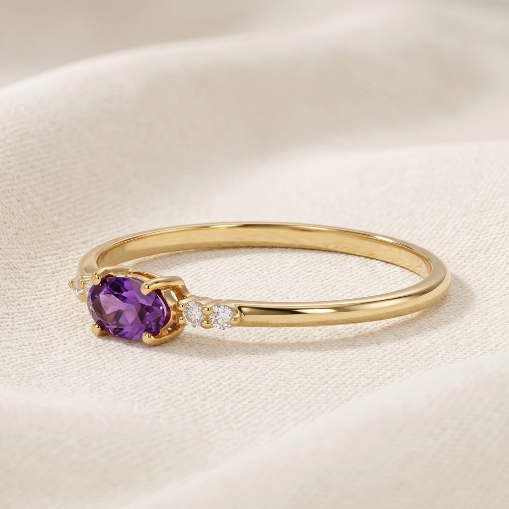 18Kt Yellow Gold Ring With Lab Grown Alexandrite, Diamond 18Kt Yellow Gold Ring With Lab Grown Alexandrite, Diamond