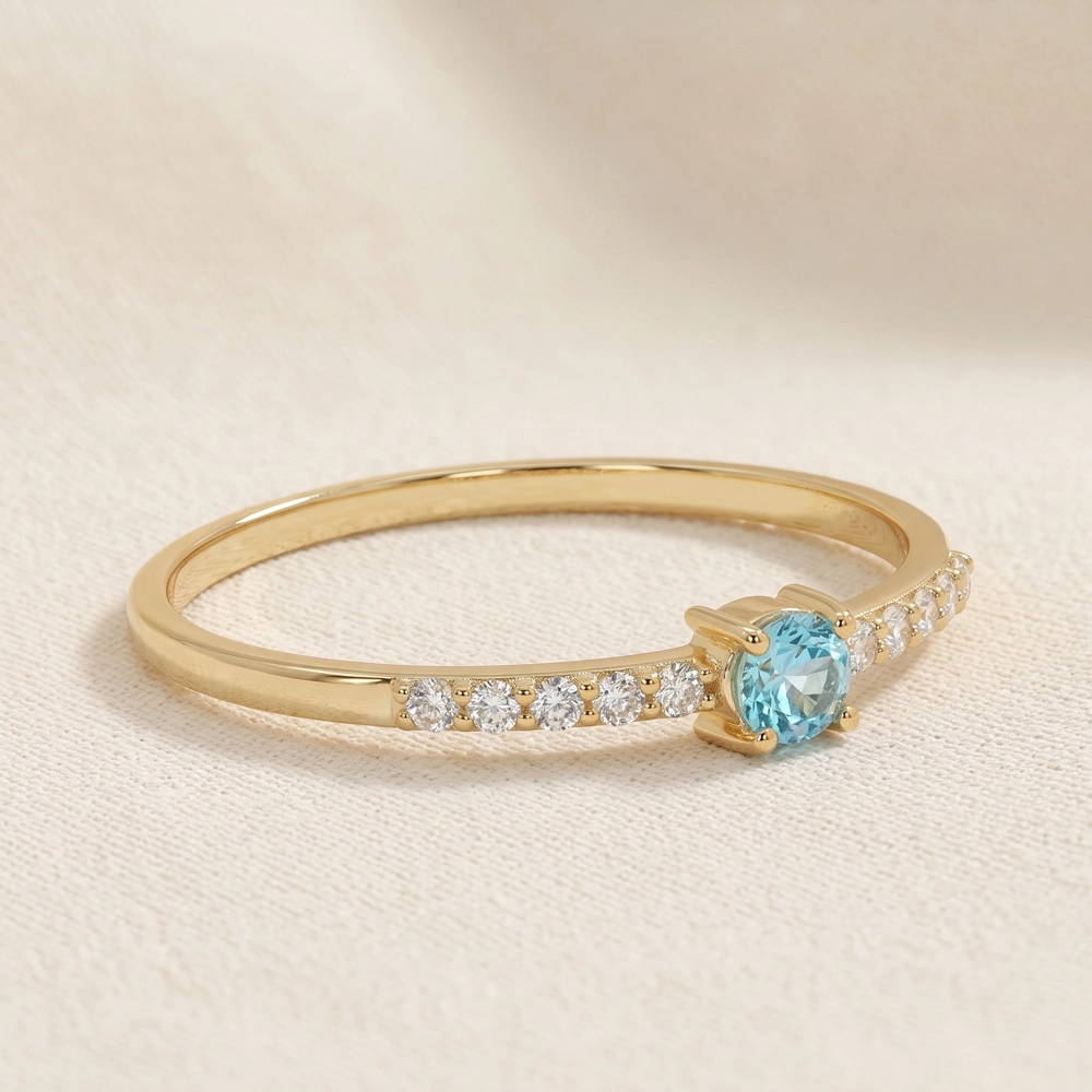 9Kt Gold Ring With Lab Grown Diamond, Paraiba Tourmaline