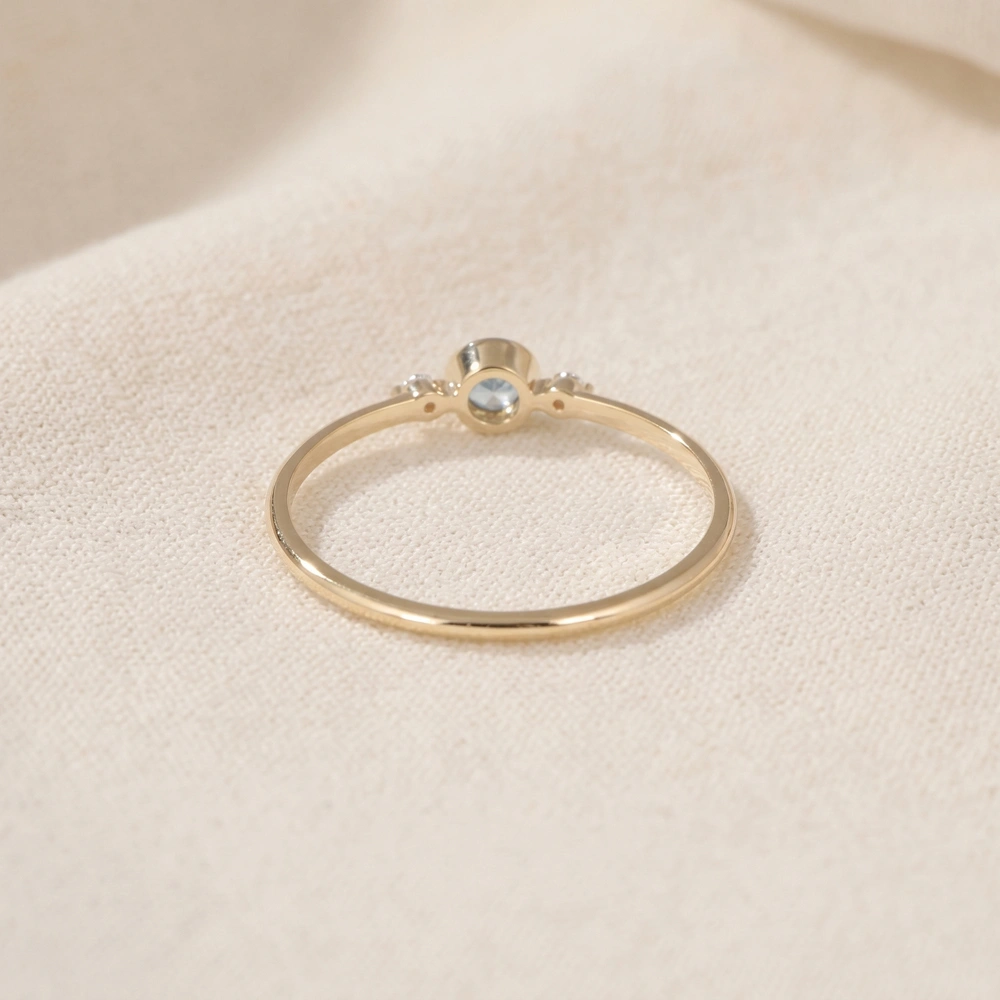 9Kt Yellow Gold Aquamarine Ring With Lab Grown Diamond