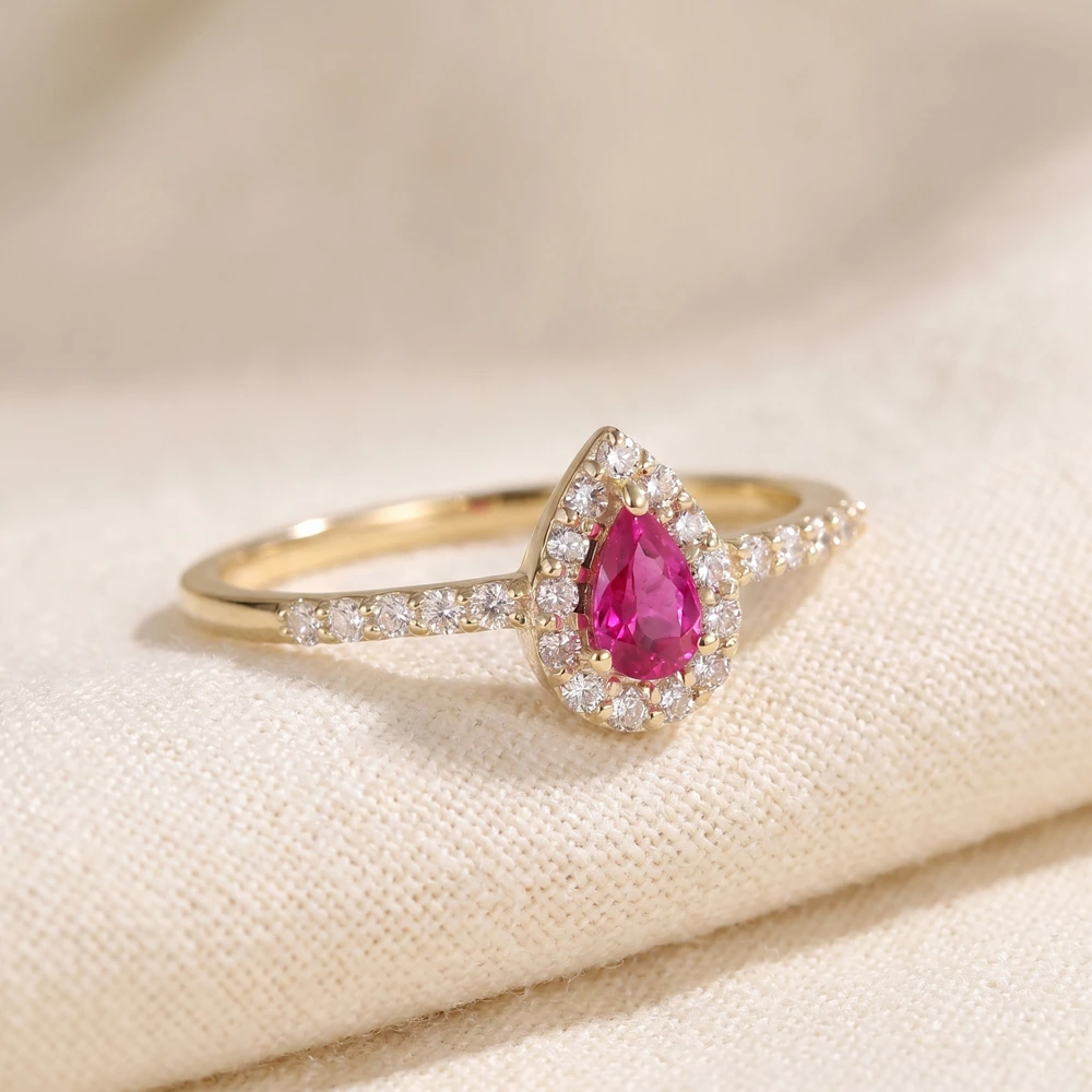 9Kt Yellow Gold Ring: Lab Grown Hot Pink Tourmaline, Diamond