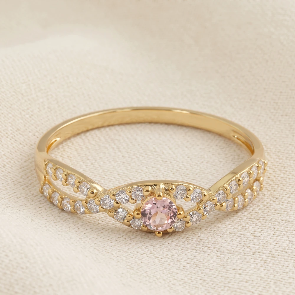 Gold Ring With Lab Grown Padparadscha Sapphire And Diamond Gold Ring With Lab Grown Padparadscha Sapphire And Diamond