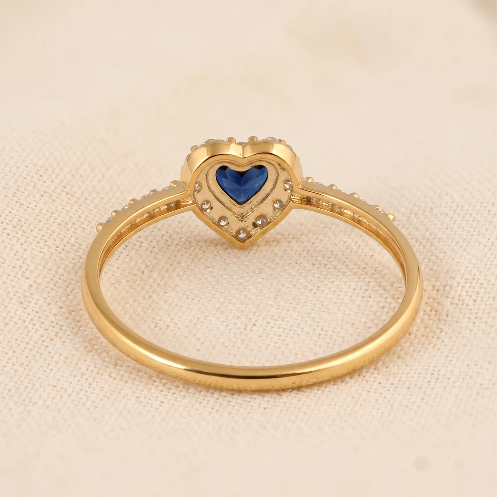 London Blue Topaz Gold Heart Ring With Lab Grown Diamond