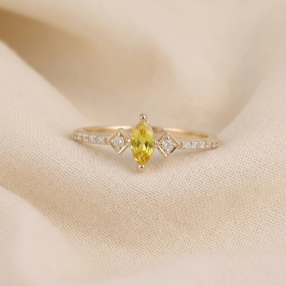 9Kt Solid Gold Ring Lab Grown Diamond And Yellow Sapphire