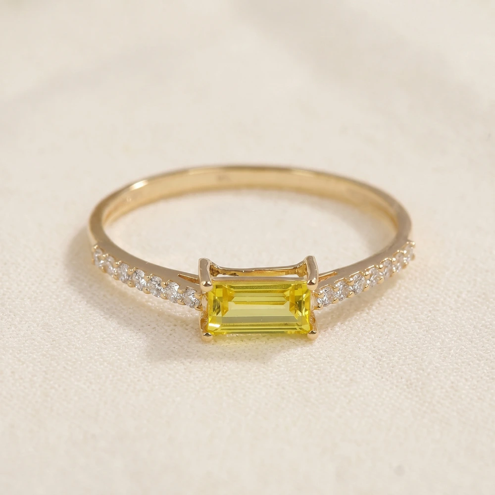 Yellow Gold Ring With Lab Grown Yellow Sapphire, Diamond