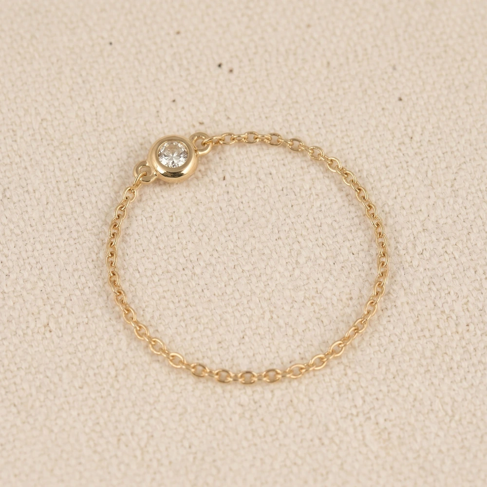9Kt Yellow Gold Chain Ring With Lab Grown Diamond