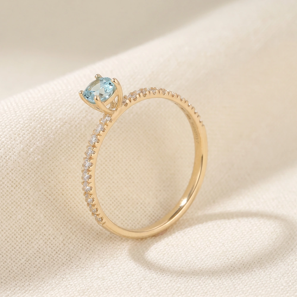 Lab Grown Diamond And Paraiba Tourmaline Solid Gold Ring Lab Grown Diamond And Paraiba Tourmaline Solid Gold Ring