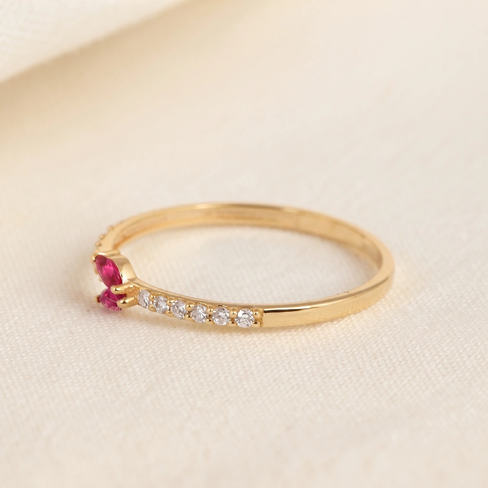 9Kt Gold Ring With Lab Grown Diamond, Pigeon Blood Ruby