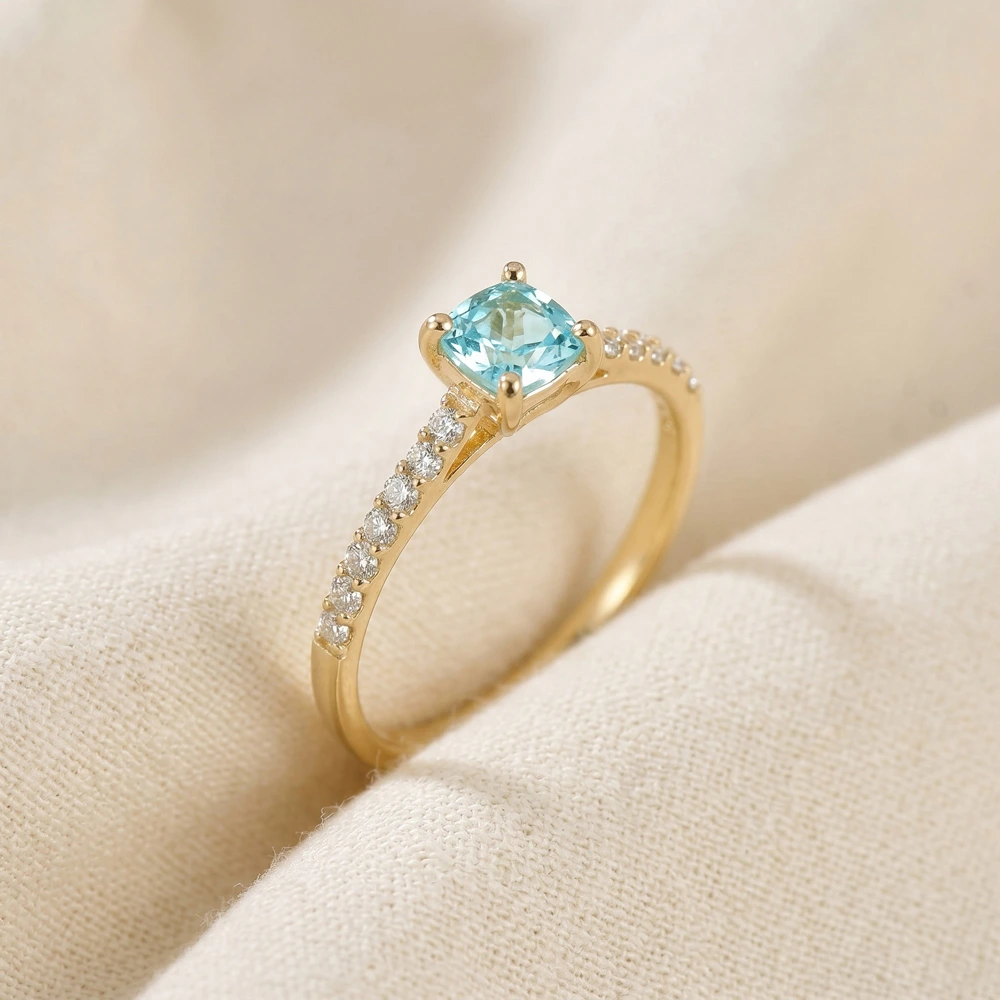 Lab Grown Diamond And Paraiba Tourmaline Gold Ring Lab Grown Diamond And Paraiba Tourmaline Gold Ring
