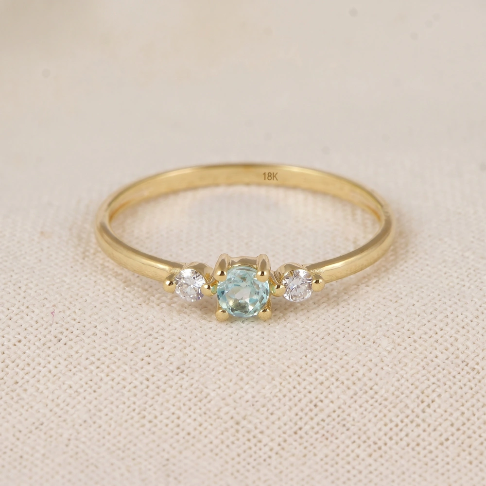 Lab Diamond And Paraiba Tourmaline 9Kt Yellow Gold Ring