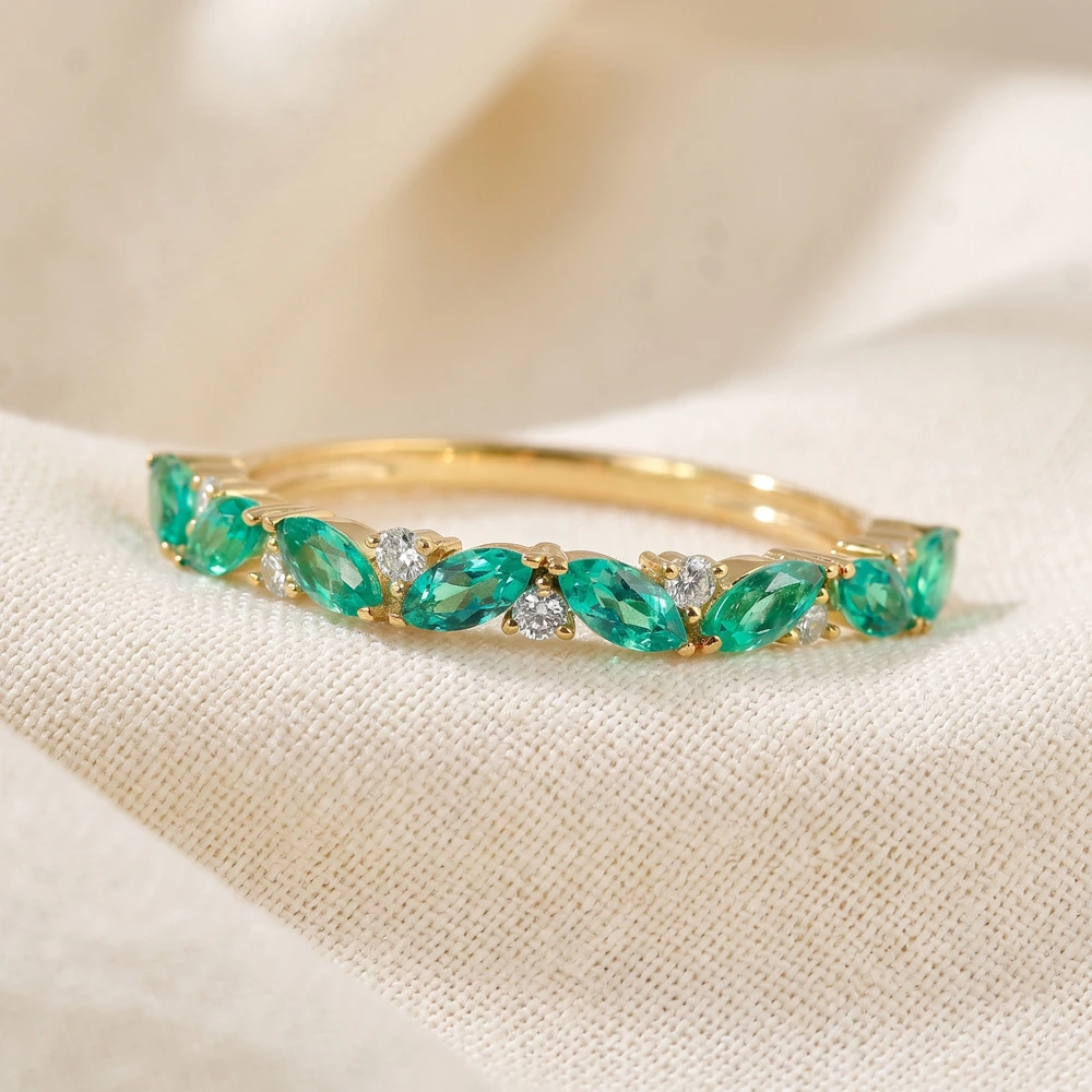 9Kt Gold Eternity Band Lab Grown Diamond And Columbia Emerald