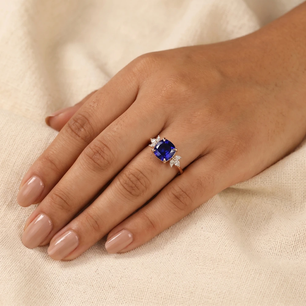 Lab Grown Diamond And Royal Blue Sapphire Yellow Gold Ring Lab Grown Diamond And Royal Blue Sapphire Yellow Gold Ring