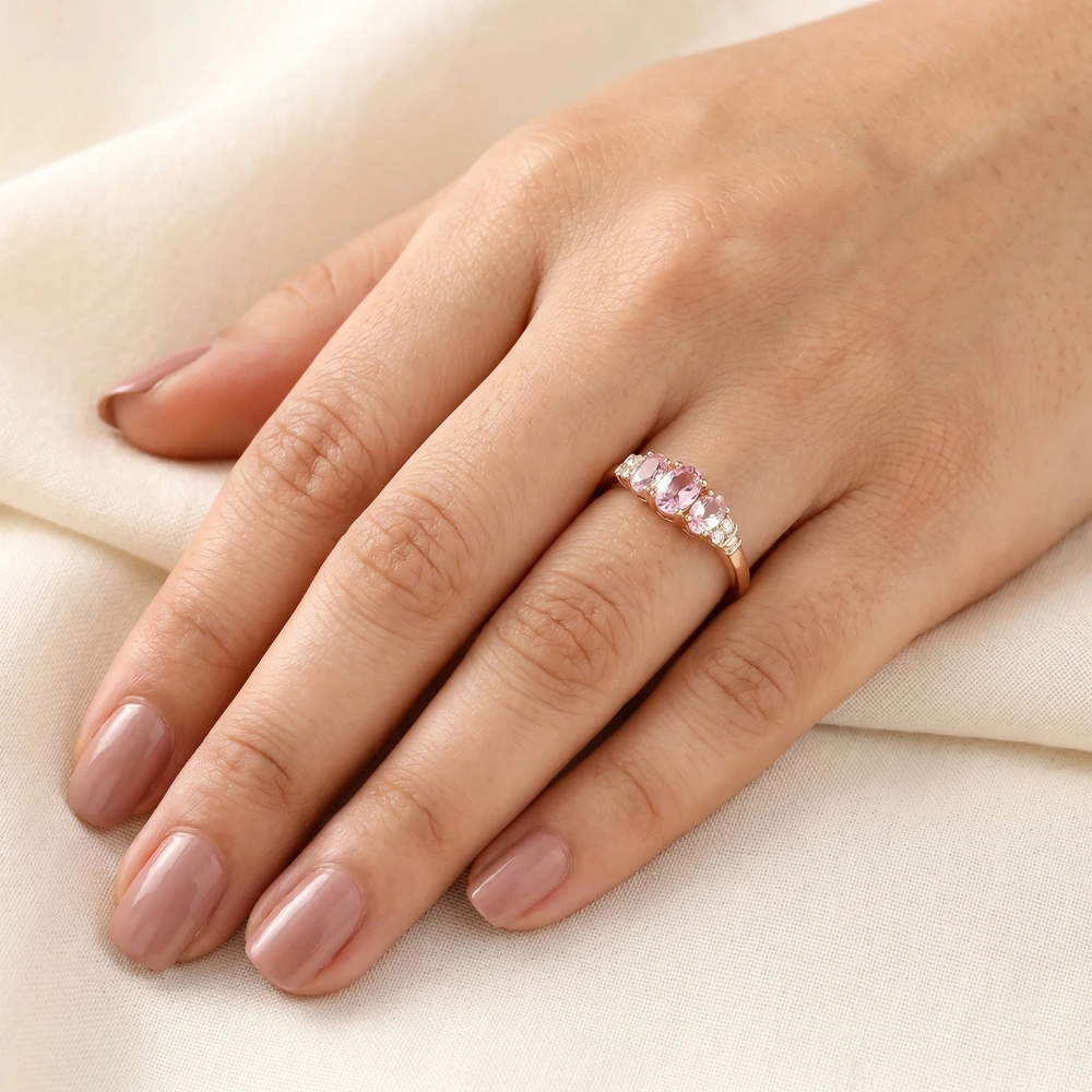 14Kt Gold Ring With Lab Grown Padparadscha Sapphire, Diamond